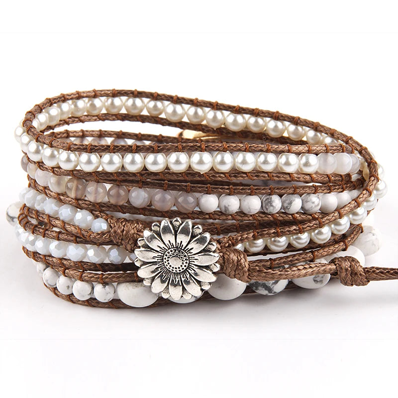 Fashion Bohemian Jewelry Bracelet Mixed Natural Stones Charm Wrap Handma Bracelets Women Festival Gift
