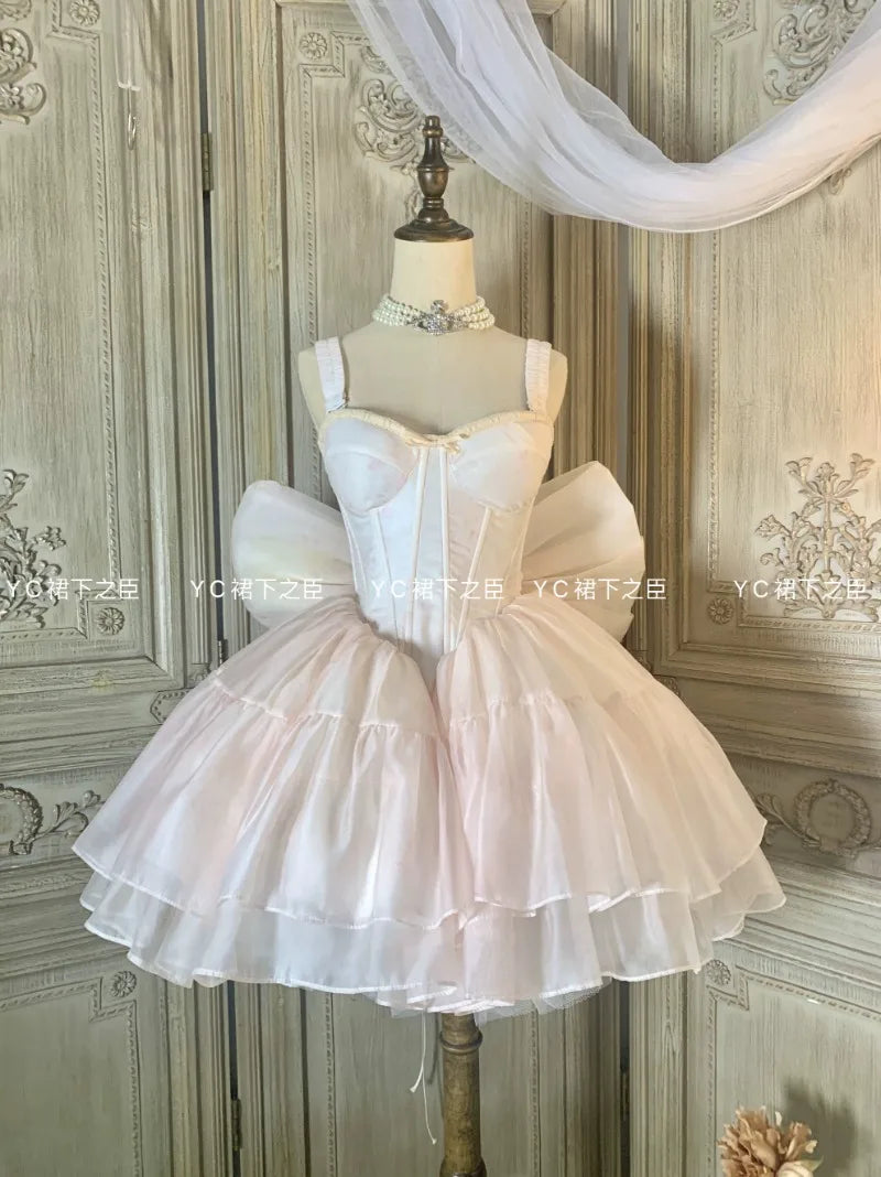 Japanese Lolita Y2k Princess Tutu Vestidos Trailing Big Bow High-end Light Luxury Birthday Dress Slim Fit Wedding Dresses Female