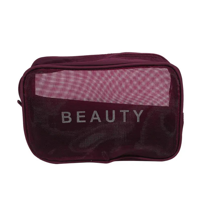 Transparent Mesh Makeup Bag Women Travel Toiletry Wash Cosmetic Bag Storage Case Letter Printed Zipper Make Up Bags 3 Size