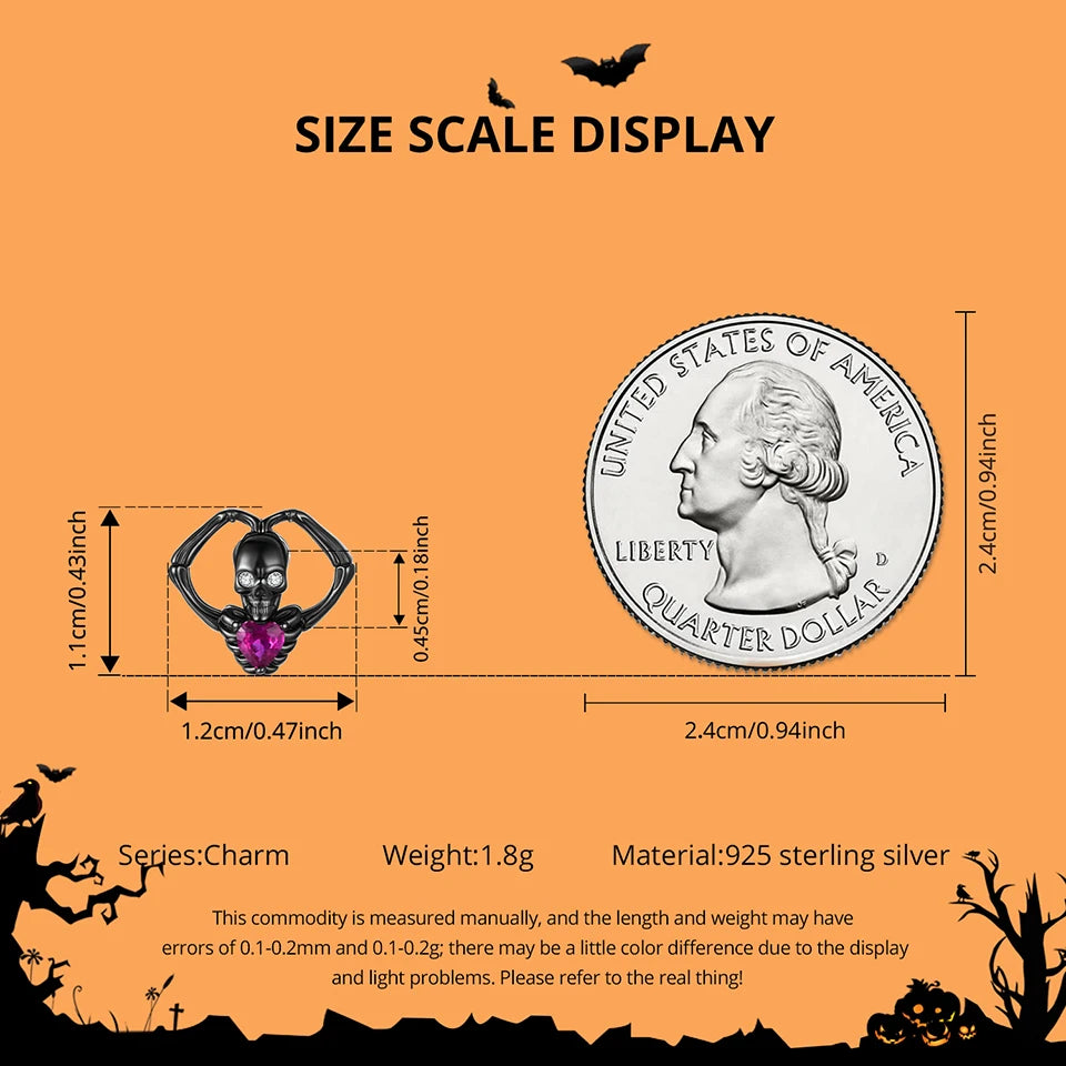 BISAER 925 Sterling Silver Halloween Skull & Pumpkin Charm Bead Pumpkin Cat Magic Crystal Pendant for Women DIY Bracelet Jewelry