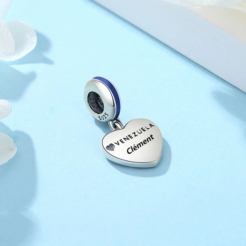 925 Sterling Silver Charms Flag Of Venezuela Heart Pendant Beads Fit Original Pan Brand Bracelets Necklaces Jewelry For Women