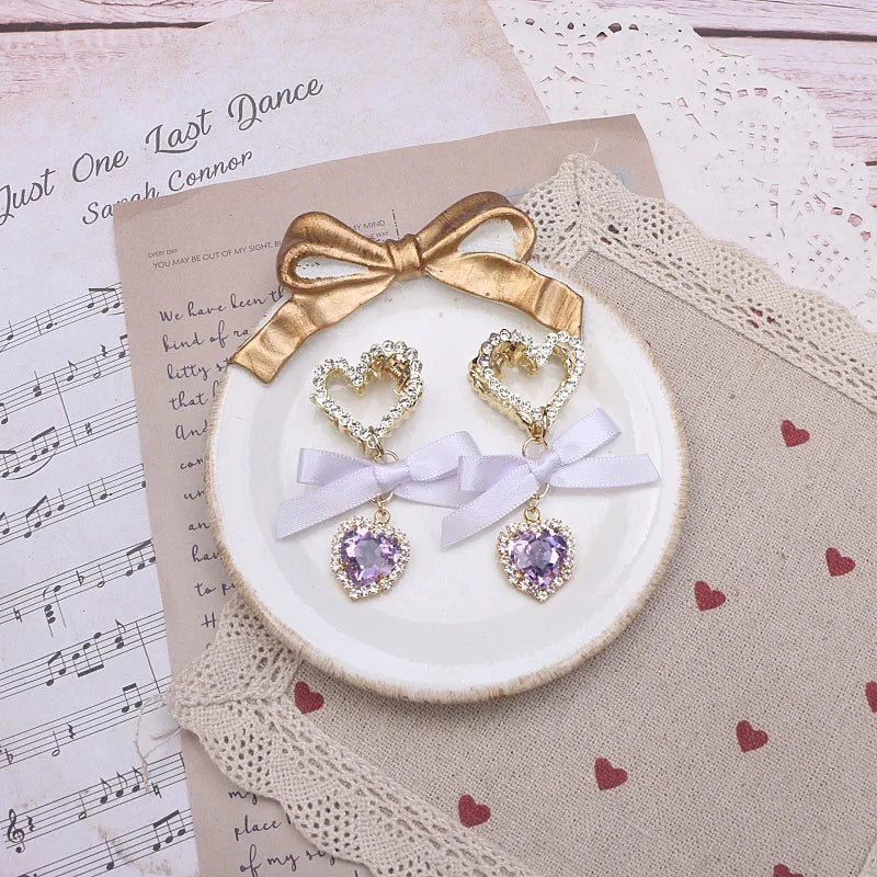 Jfashion Girl Lolita Hair Accessories Bow Loria Headdress Lace Bow Rhinestone Hair Clips Jirai Kei Vintage Doll-like Handmade