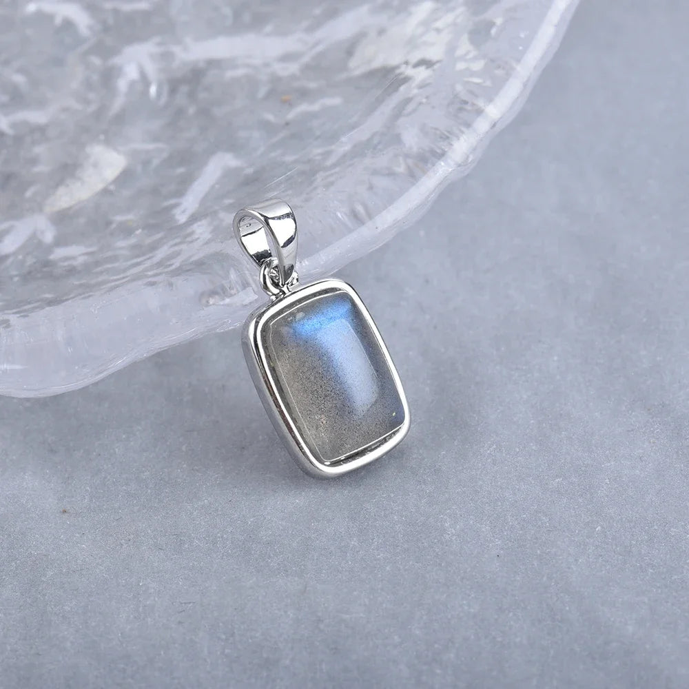 ITSMOS Natural Rainbow Moonstone Sterling Silver/Copper Pendant Necklace rectangle Energy Stone Jewelry for Women Girl Gift
