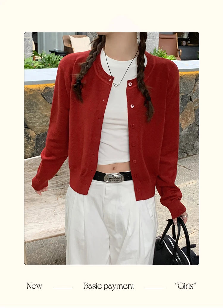 2025 Autumn Winter Knitted Cardigans Women Long Sleeve Tops O Neck Single Breasted Solid Soft Sweaters Mujer