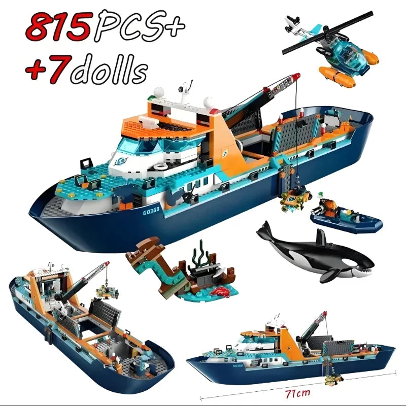 NEW 815pcs City Series 60368 Deep Sea Exploration Vessel Marine Research Arctic Research Ship Building Block Toys Christmas Gift