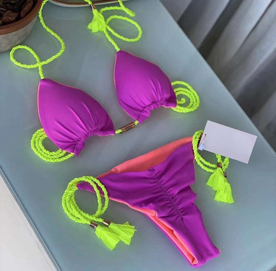 Swimsuit Women Bikinis Set Sexy Drawstring Bikini Beachwear Leopard Two-pieces Swimwear Bathing Suit Lace Up Bikini Set Biquinis