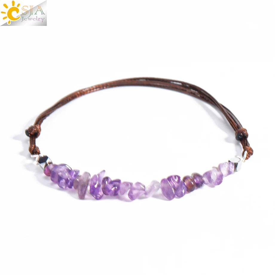Healing Real Natural Stone Chip Bracelet  7 Chakras Pink Rock Crystal Handmade Rope Bracelet for Women Girl Small Jewelry H361