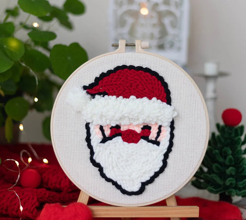 GATYZTORY DIY Punch Needle Embroidery Kit Santa Claus Snowman Frame Punch Set for Beginners Easy Handicraft DIY Christmas Gift