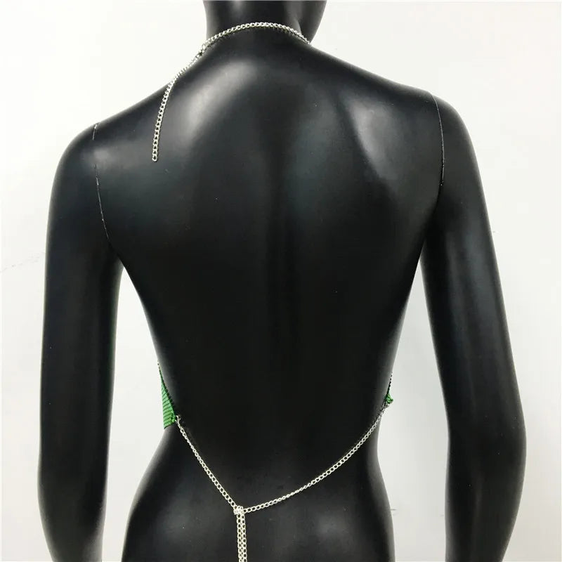 AKYZO Women 2023 Sexy Metal Sequined Tank Camis Summer Gold Silver Backless Cropped Glitter Beach Club Show Wear Tank Tops