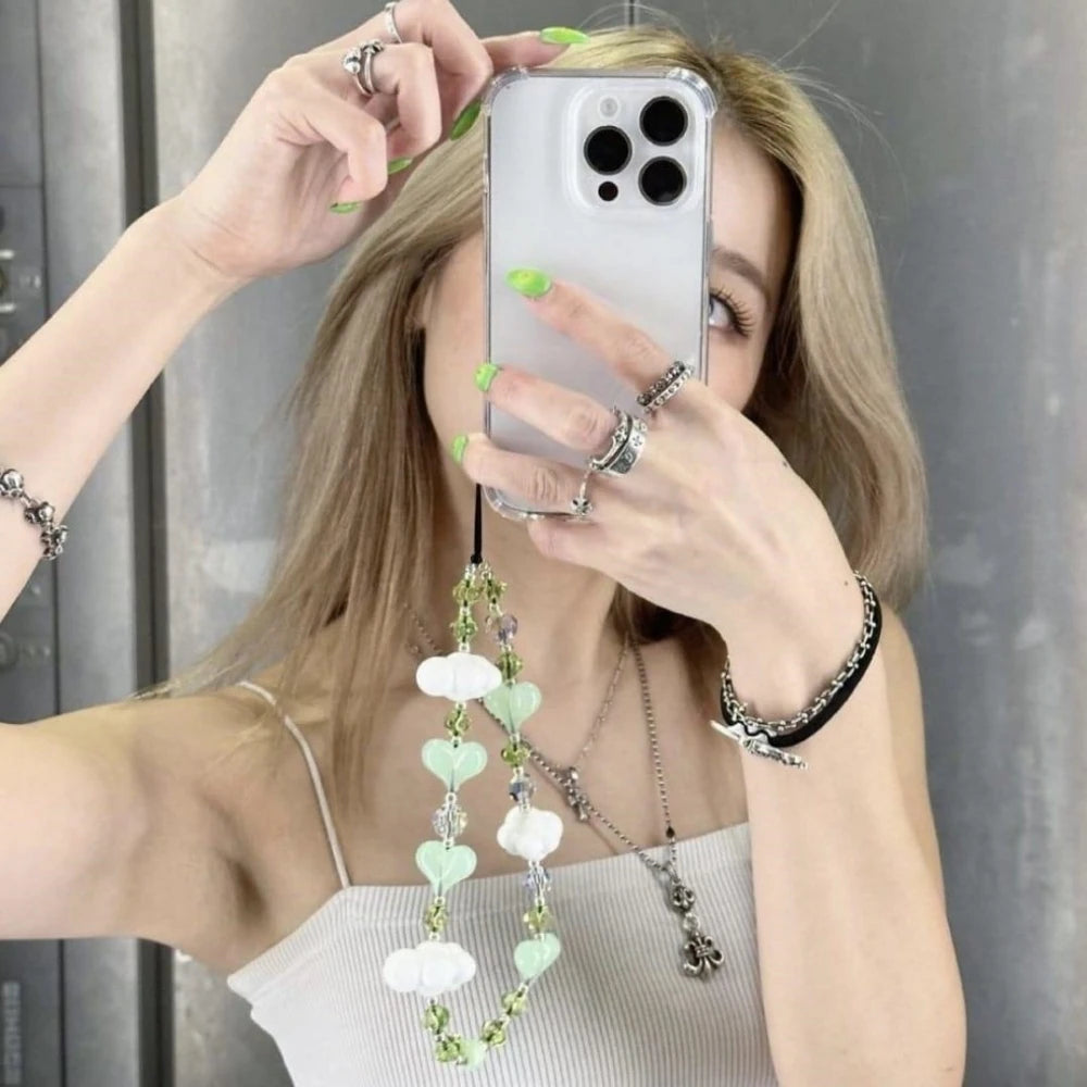 HERLOOK Love Heart Phone Straps Clouds Phone Charm Y2K Accesories String for Cellphone Jewelry