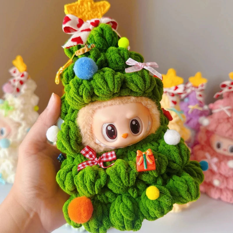 For 17cm Labubu 3.0 Doll Handmade Crochet Christmas Tree Outfit Seasonal Holiday Costume Doll Accessories Christmas Gift