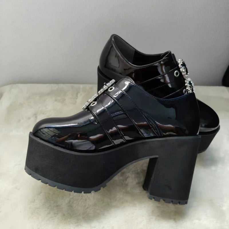Japanese Mine Series Round Drill Buckle JK Patent Leather Shoes Student Mass-Produced Platform High Heels Uniform Women's Shoes
