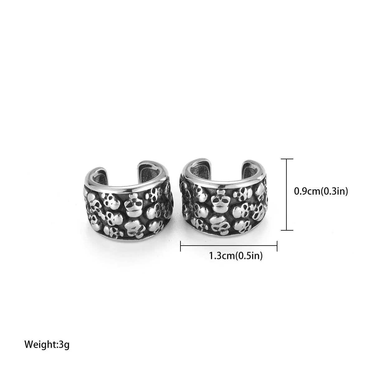 Stainless Steel Polished Skull Clip Earring Girls Fashion Gothic Punk Hip Hop No Piercing Ear Cuff Jewelry Wedding Party Earring