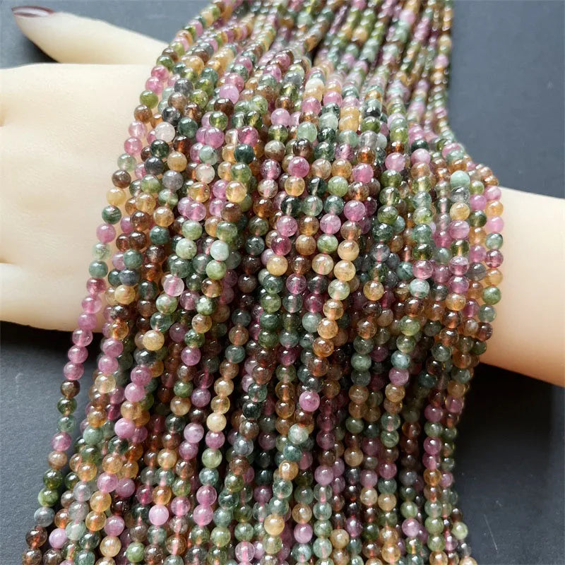4-5MM Clear Brazil Tourmaline Beads Pink Yellow Green Colorful Gemstone Handmade Loose Jewelry Making DIY Bracelet Necklace