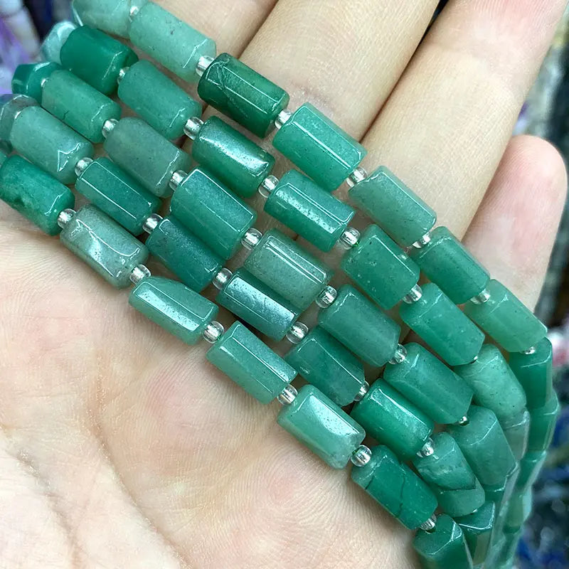 Natural Tourmaline Apatite Emerald Agates Amethysts Jades Cylinder Stone Spacer Beads for Jewelry Making DIY Bracelet 7.5inch