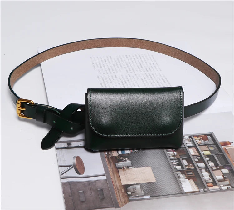 Genuine Leather Women's Thin Waistband Small Girdle Bag With Belt Korean Simple All-Match Decorative Dress Jeans Waist Belt