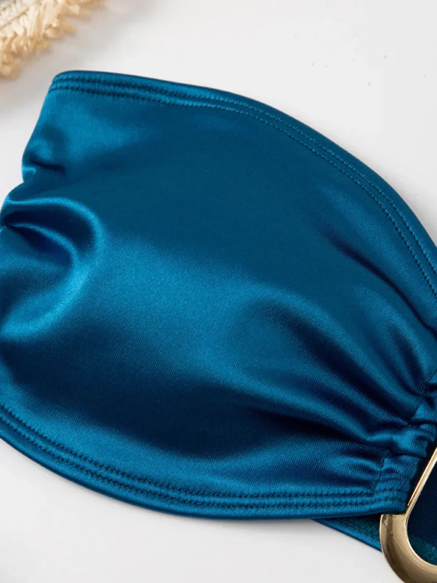 Shiny Bandeau Bikinis 2025 Strapless Bikini Female Swimsuit Women Swimwear Two-pieces Bikini Set High Cut Bathing Suit Swim Lady