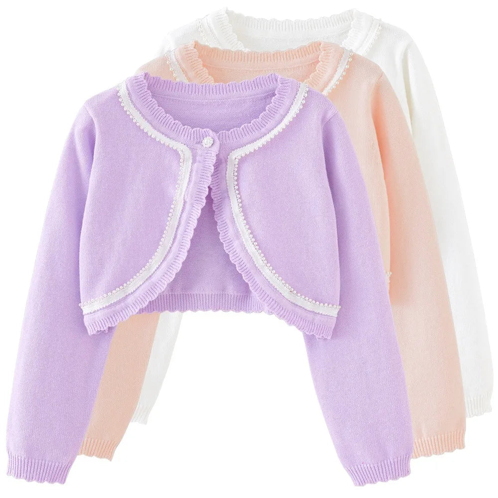 2-14 years old Purple girls Cardigan Thin Spring Children's knit sweater 3 4 6 8 10 12 14 year old children's clothing