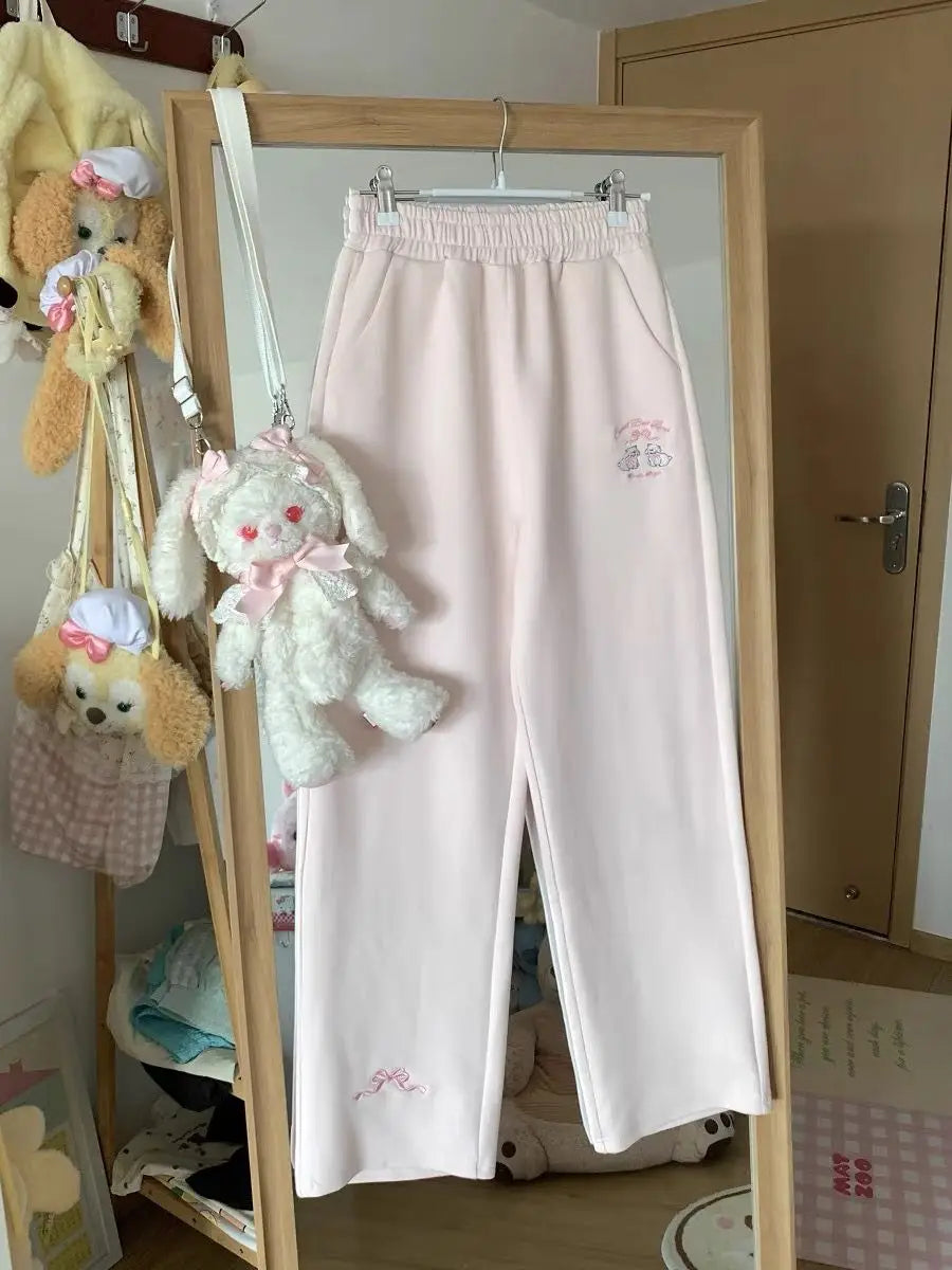 Sweet Girl Cute Straight Pants Spring New Casual All Match Sports Sweatpants Elastic Waist Cartoon Y2k Aesthetic Women Pants