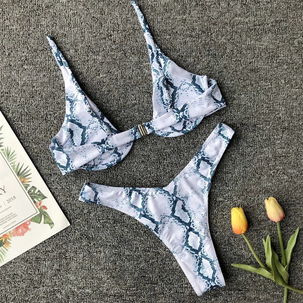 Snake Print Bikini Push Up Sexy Micro Swimsuit Thong Swimwear 2 Piece Beachwear Women Bathing Suit Bikinis Sets Female Swimsuits