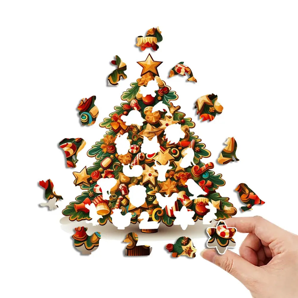 Christmas Tree Wooden Puzzle for Adults, Animal Shaped Pieces Puzzles Toys with Beautiful Package, Christmas Gift Home Decor