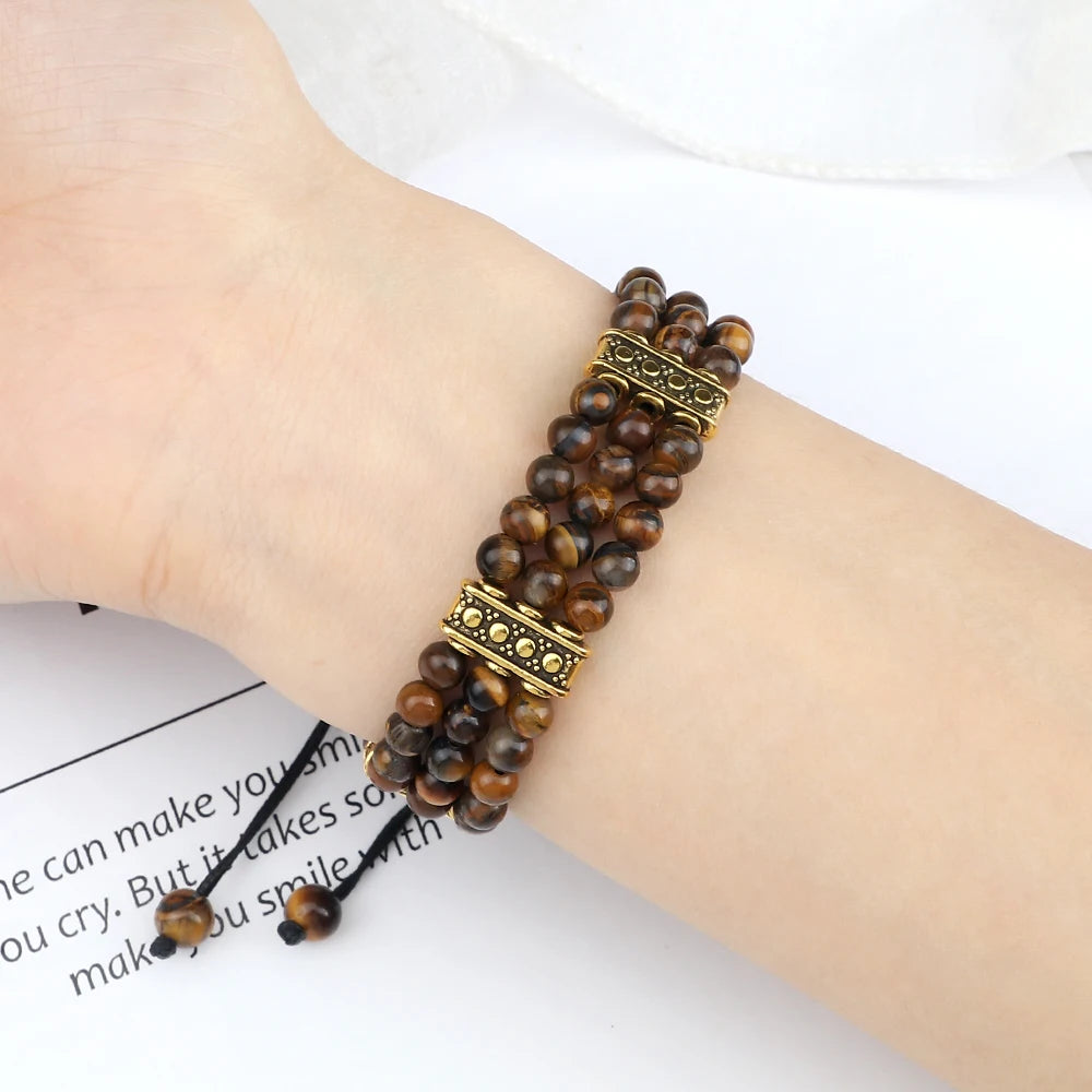 Natural Stone Beads Bracelet 4mm Malachite Black Lava Yoga Energy Hot Couple For Women Men Jewelry Braided Rope Knot Bangle Gift