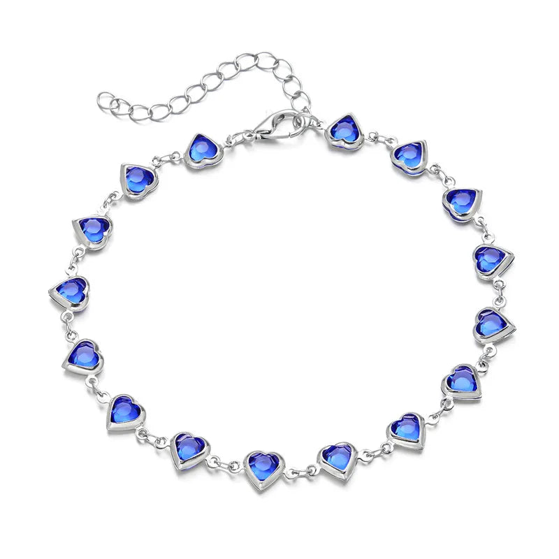 Exquisite Boho Candy Color Heart Shaped Crystal Bracelet for Women Fashion Charm Zircon Butterfly Pearl Metal Chain Bracelets