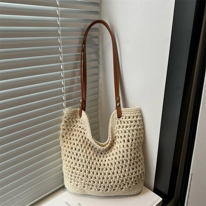 Large Capacity Weaving Shoulder Bags For Women Daily Used/Vacation, Casual Tote Straw Beach Bag, Handbags For Shopping/Commuter