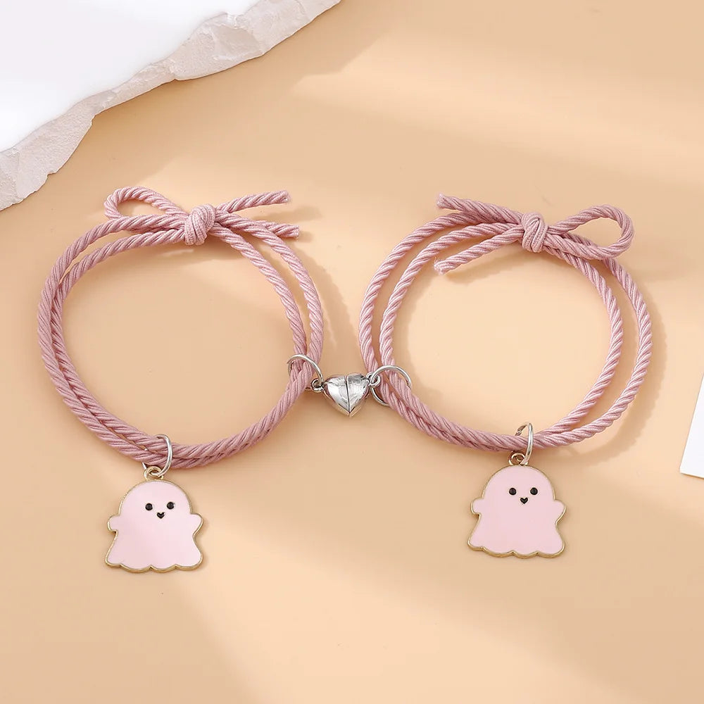 Halloween 2Pcs/Set Ghost Braided Bracelet For Lovers Long Distance Heart Magnet Couple Bracelets Friendship Fashion Jewelry Gift