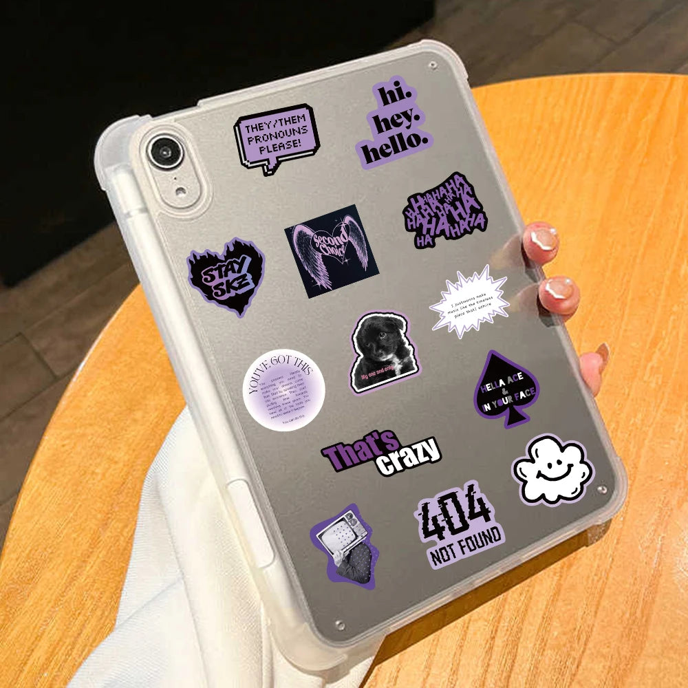 60PCS Y2k Dark Purple Cool Girl Stickers Decal DIY Decoration Suitcase Scrapbooking Phone Laptop Stationery Cute Kid Toy Sticker