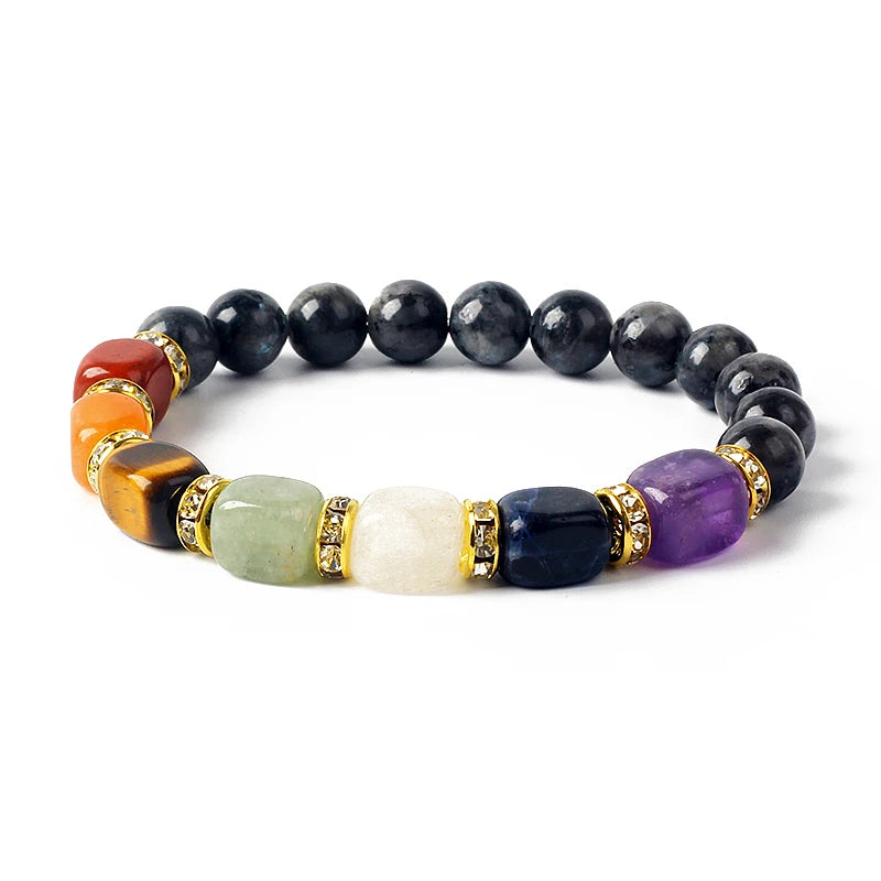 Natural Stone 7 Chakra Bracelets Reiki Healing Energy Hematite Tiger Eye Beaded Elastic Bracelets for Women Girls Yoga Jewelry
