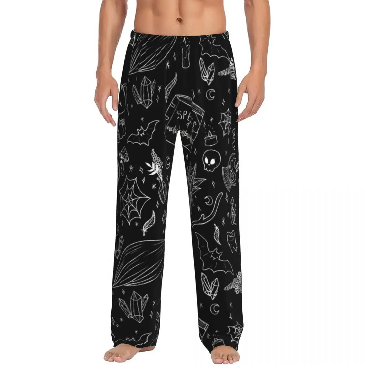 Custom Cute Spooky Halloween Bats Black And Purple Pajama Pants for Men Lounge Sleep Drawstring Sleepwear Bottoms with Pockets