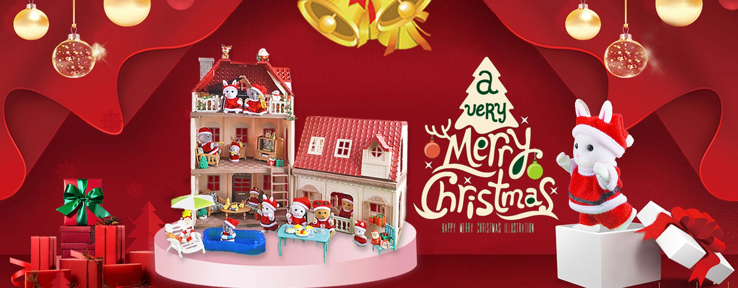 Christmas Theme 1:12 Dollhouse Sheep Animal Family Model Ornament Gift Miniature Furniture Christmas Tree Model Christmas Gift