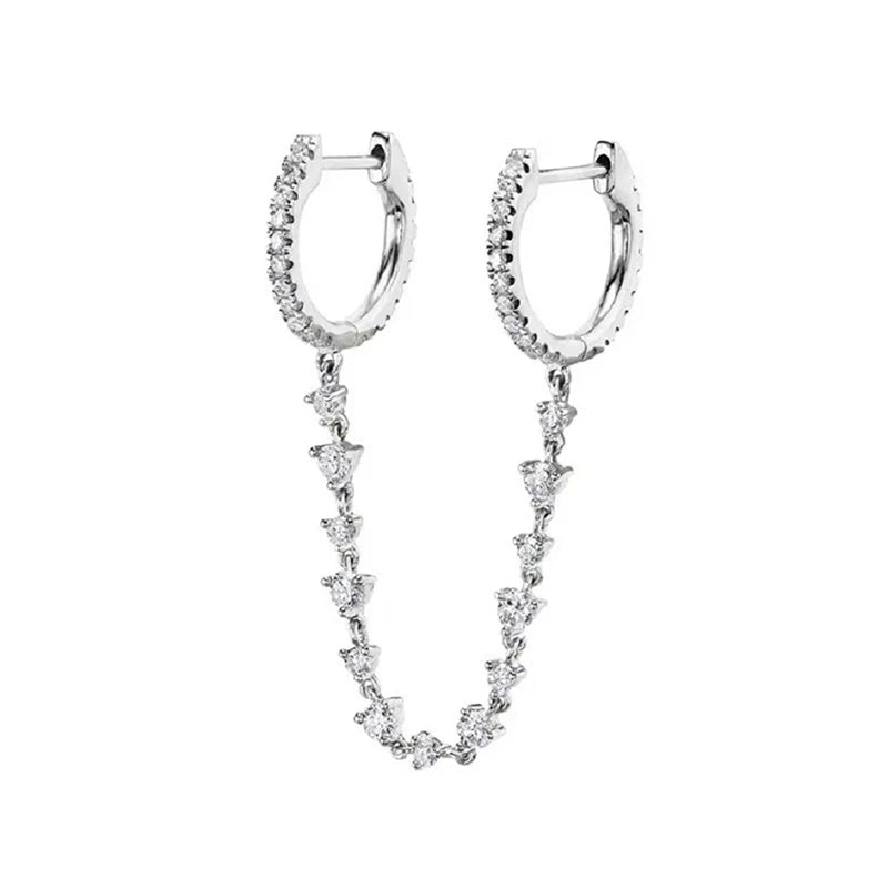 New Design Stainless Steel Cubic Zirconia Chain Hoop Earring For Women Square Water Drop Punk Cartilage Earring Piercing Jewelry