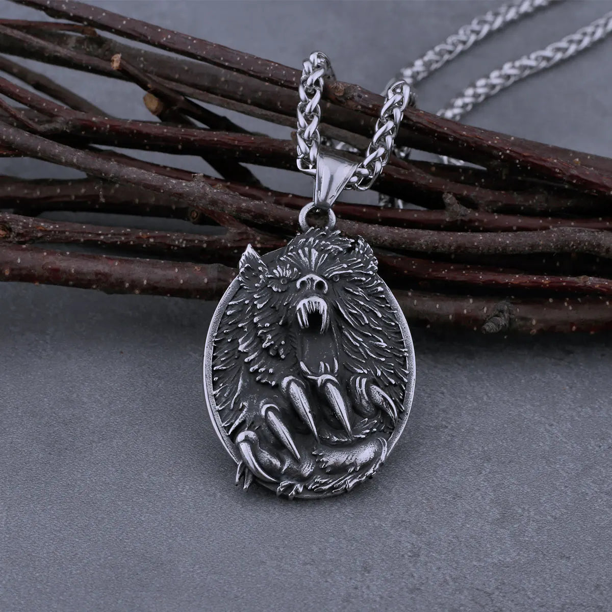 Men's Viking Wolf Head Stainless Steel Necklace Never Fade High Quality Steel Color Wolf Paw Hip Hop Pendant Amulet Jewelry Gift