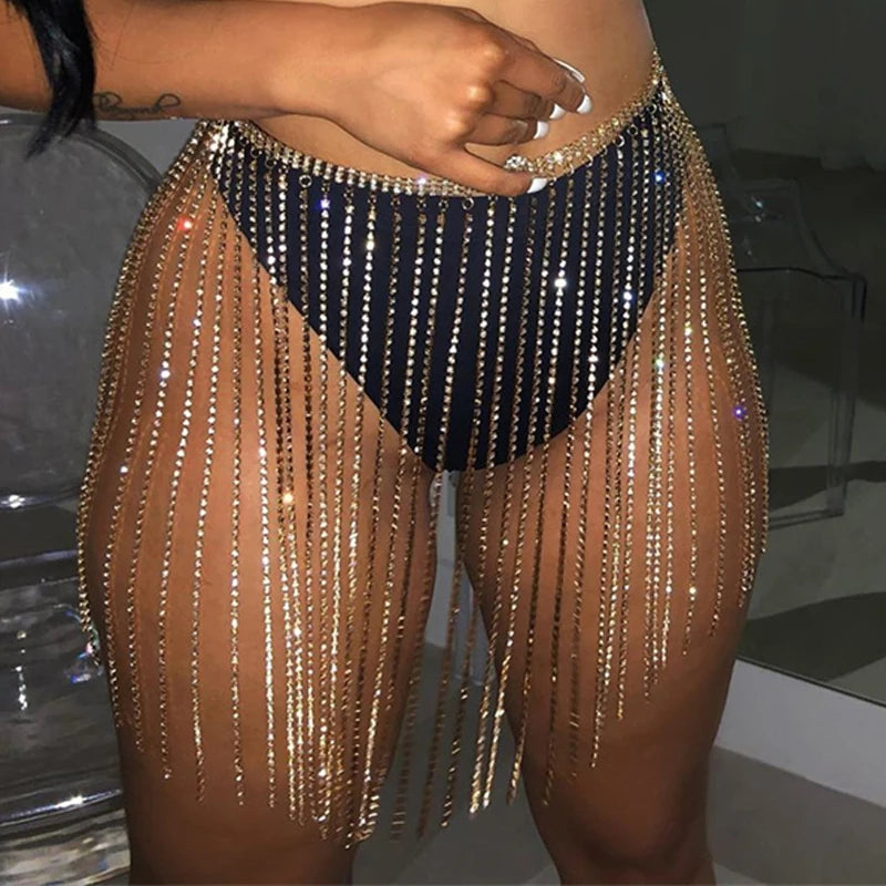 Halloween Women Skirts Tassels Bottom Mini Shining Luxury Sequin Skirt Nightclub Party Bikini Beachwear Cover Up Body Chain 2025