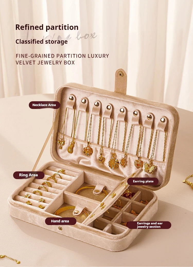 Flannel jewelry storage box Large capacity retro jewelry storage box Earrings Necklace storage box