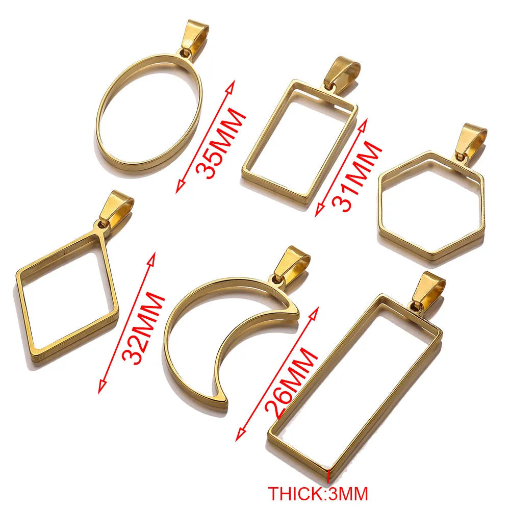 5pcs Stainless Steel Heart Square Silicone Mold Charm Frame Bezel Pendant Base Diy UV Resin Cameo Blanks Earrings Jewelry Making