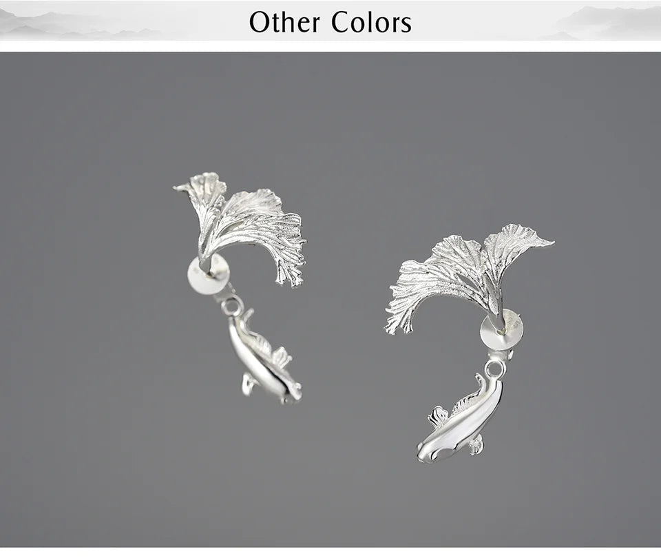 Lotus Fun 18K Gold Unusual Divided Design Fighting Fish Stud Earrings for Women Real 925 Sterling Silver Original Fine Jewelry