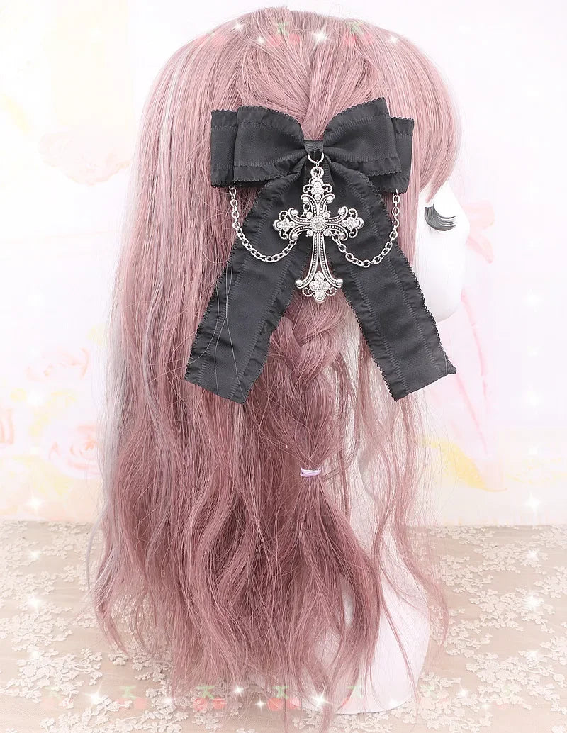 Handmade Beads Hair Clips for Women Rhinestone Cross Chain Bow Hairclips Sweet Cute Rojita Girl Hair Accessories Side Clips