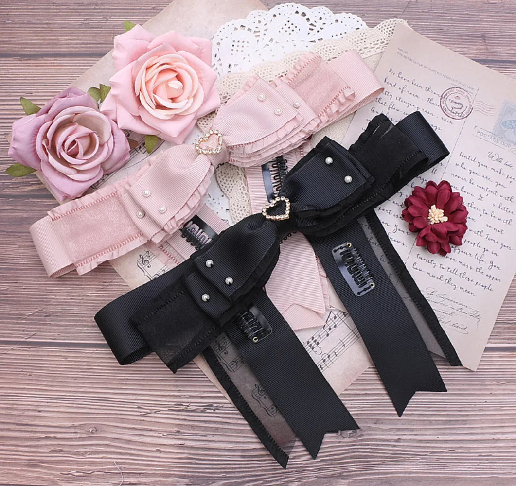 Sweet Beaded Yarn Ribbon Bezel Headwear Women Girls Vintage Big Bownot Hairband Wide Hairclip Headdress For Hairpin Accessories