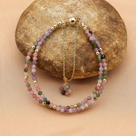 3MM Tourmaline Bracelets Double Layered Bohemian Colorful Crystal Beaded Bracelet Handmade Women Pulseira Fashion Jewelry