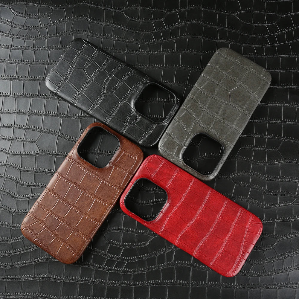 New Luxury Crocodile Leather Phone Case For iPhone 17 Air 16 15 14 Plus 13 12 11 Pro Max Shockproof Hard PC Protection Cover
