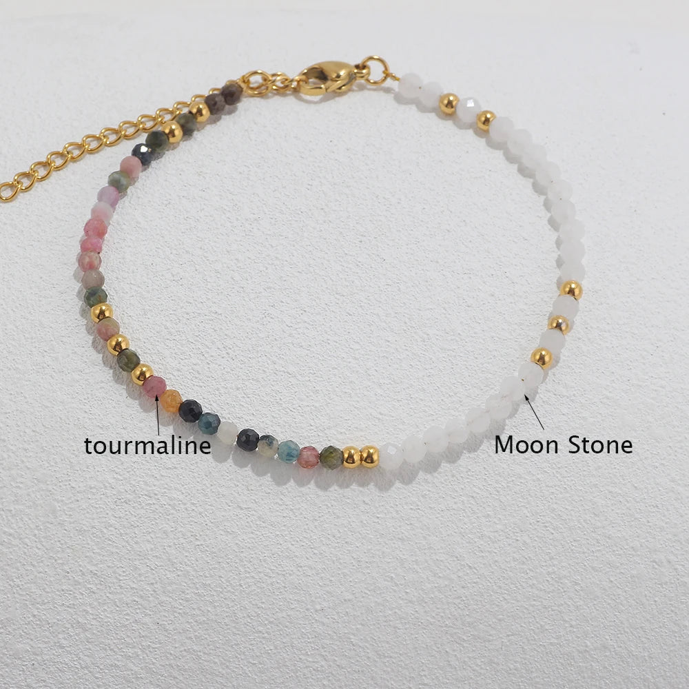 Two-color Nature Stone Beaded Bracelet Fashion Gold Color Faceted Spacer Jewelry For Women With Staniless Steel Clasp Party Gift