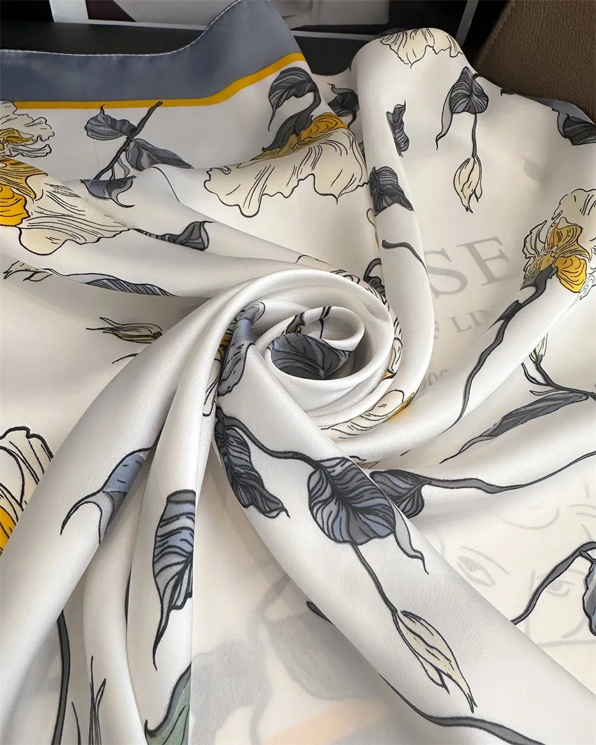 Imitated Silk Headcloth Fashion Flower Print Square Shawls Popular 70X70cm Bandanna Kerchief Sun Protection Silk Scarves Tie Bag
