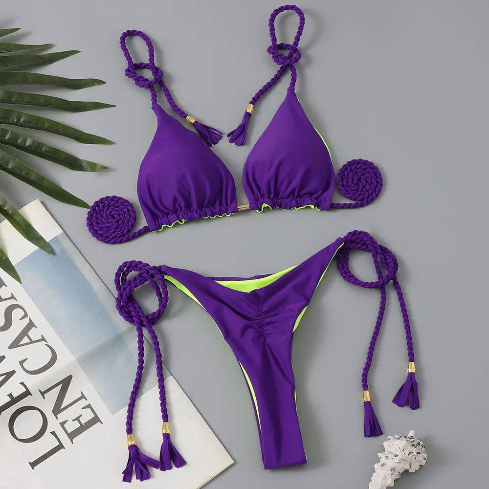 Swimsuit Women Bikinis Set Sexy Drawstring Bikini Beachwear Leopard Two-pieces Swimwear Bathing Suit Lace Up Bikini Set Biquinis