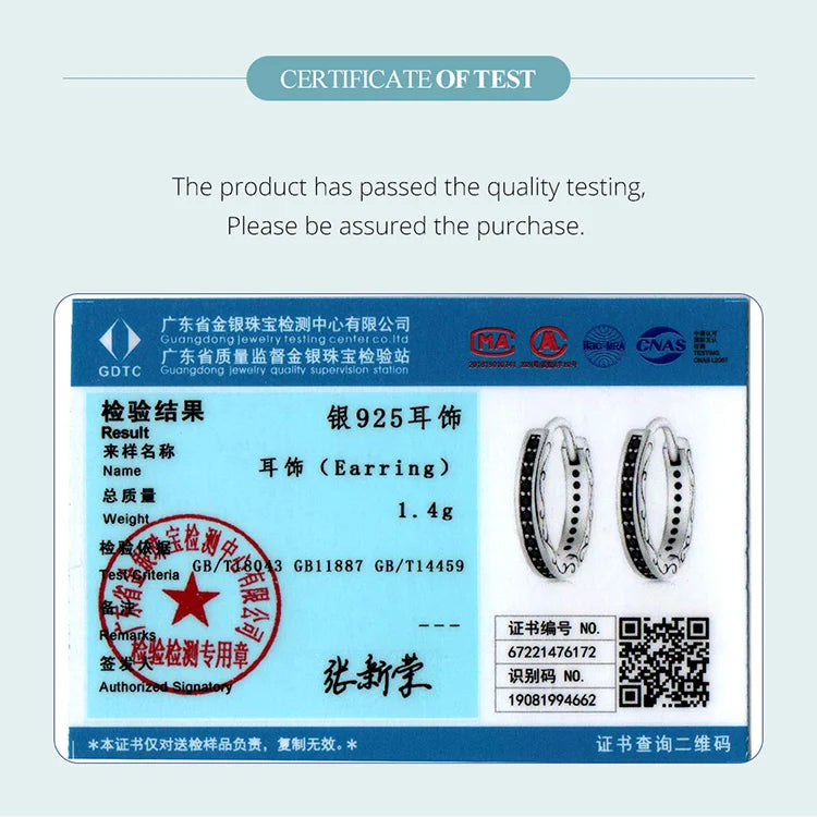 Bamoer 925 Sterling Silver Black Zircon Ear Clips	Pave Setting CZ European Style Earrings for Women Gift SCE1522