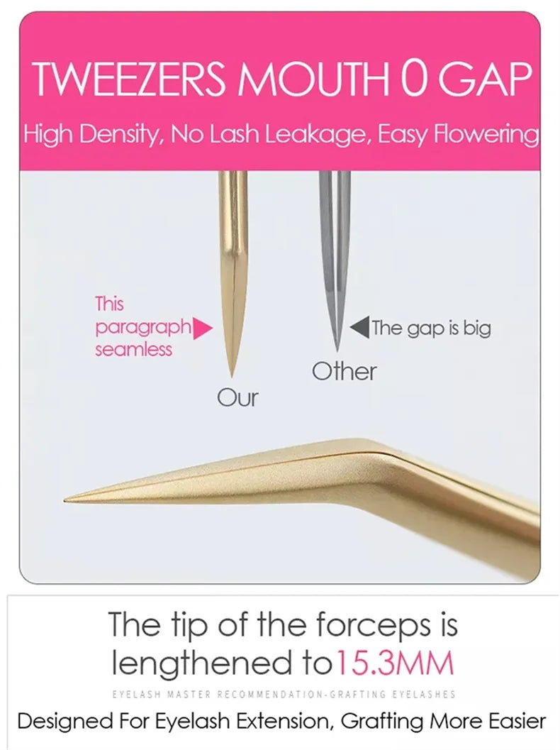1PC Eyelash Tweezer For False Eyelash Extension Lash Fan Eyebrows Nail Art Clip Cilia Gold Stainless Steel Tweezers Makeup Tools