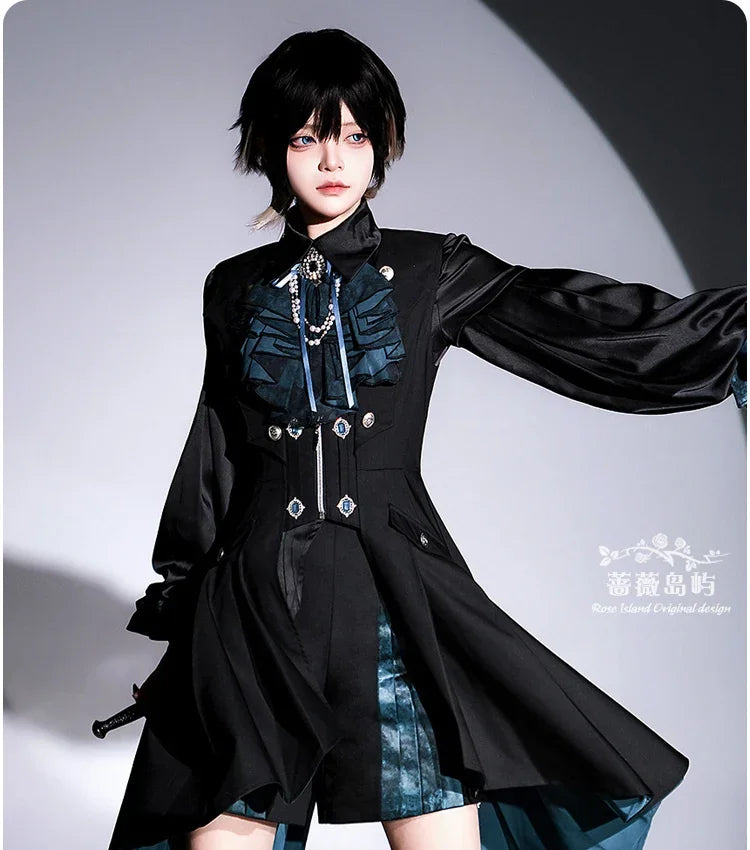 Original Dark Goth Prince Clothing Set New Spring Summer Women's Cool Black Shirt Irregular Vest Shorts 3 Piece Suit Outfits