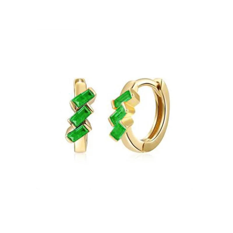 Fashion Green Color Zircon Small Hoop Earrings Women Geometry Butterfly Piercing Earring Wedding Korean Jewelry New Arrival 2023